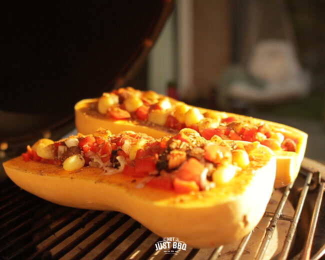 stuffed pumpkin on barbecue
