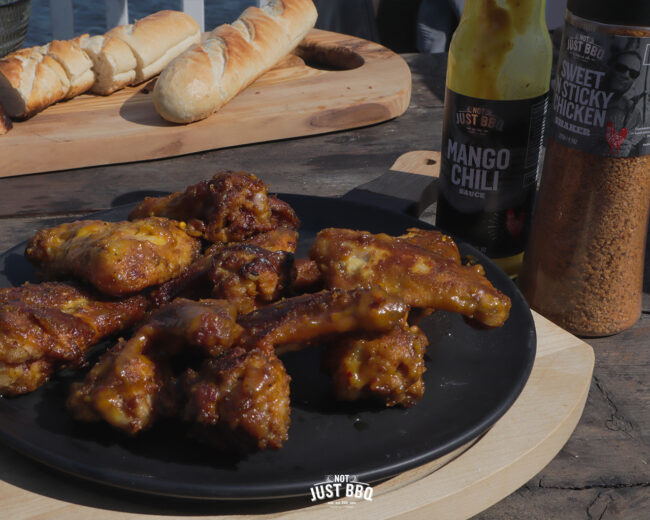 crispy, sticky mango chilli chicken wings